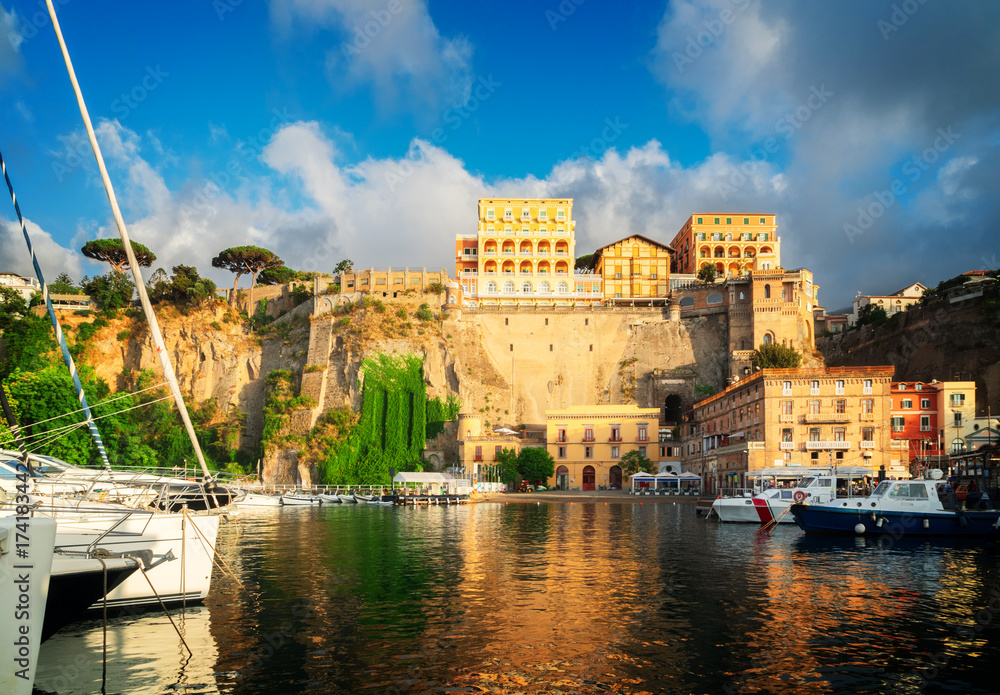 boats embankment and city of Sorrento, southern Italy, retro toned boats embankment and city of Sorrento, southern Italy, retro toned