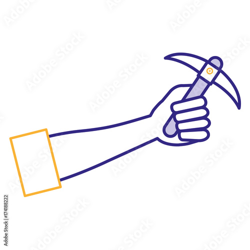 hand human with pick mine tool icon vector illustration design