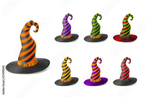 Witch hats set isolated on white background