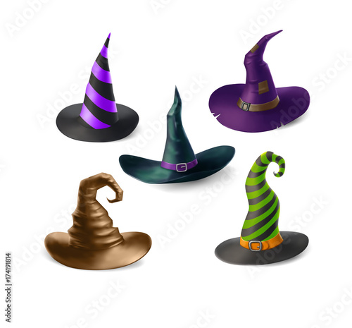 Witch hats set isolated on white background