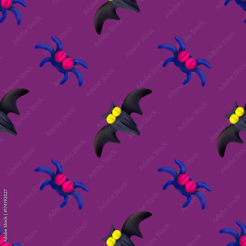 Obraz premium Handmade vector plasticine seamless pattern for Halloween isolated on pink background. Can be used for printing on textile, pattern fills, textures or gift wrap and wallpapers