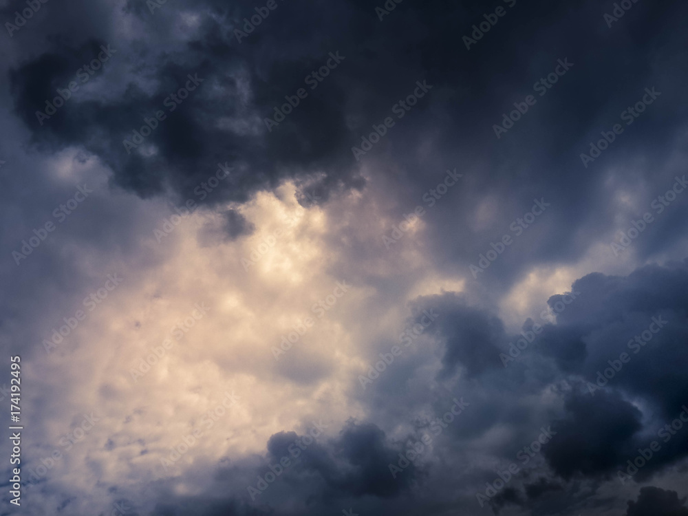 Beautiful and powerful thunderstorm clouds in dusky sky