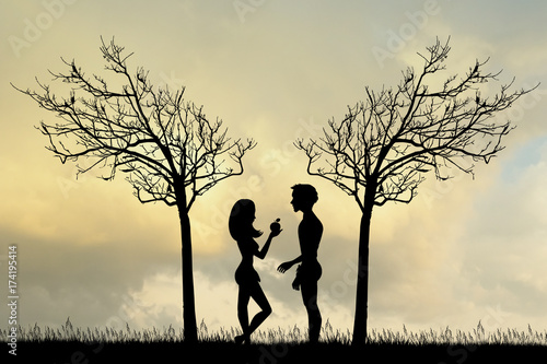 Adam and Eve in the Eden garden