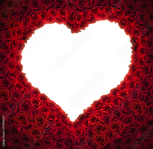 Heart shaped from red roses with isolated background for copy space