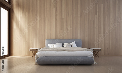 The bedroom interior and wood wall texture design / new 3D rendering model new scene