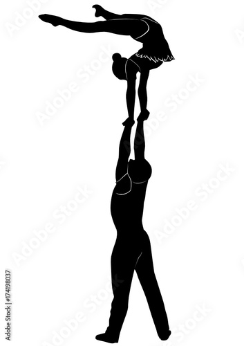 acrobatic stunt. Gymnasts acrobats vector black silhouette. Gymnasts acrobats vector