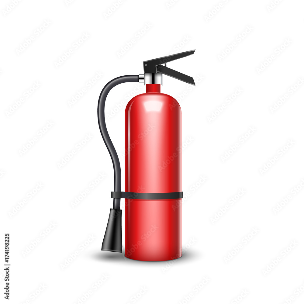 Obraz premium Fire extinguisher protection isolated. Red fire extinguisher emergency danger