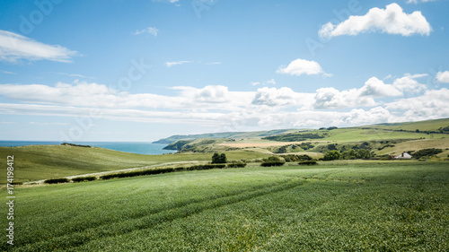 Northumberland Coast national park. A summer view over the gently rolling English countryside where the natural coastline meets the North Sea.  © pxl.store