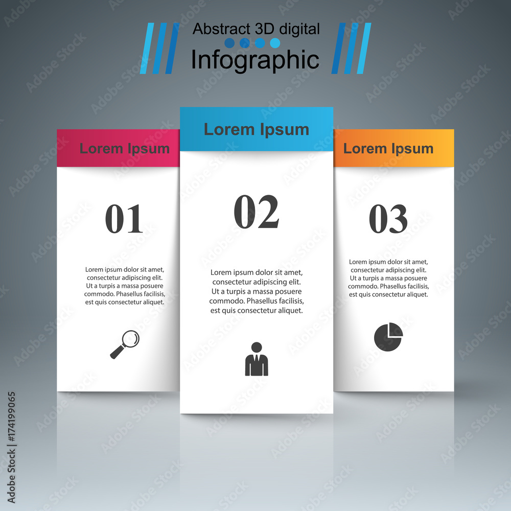 3D infographic design template and marketing icons.Three stand paper. Vector, eps 10. 3D infographic design template and marketing icons.Three stand paper. Vector, eps 10.