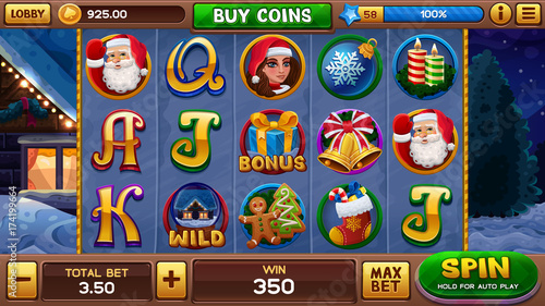Christmas background for slots game. Vector illustration