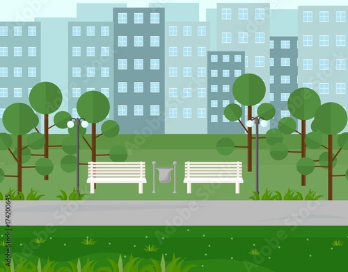 City Park view in summer seasons. Vector background