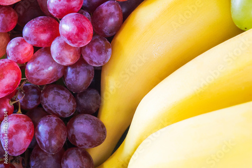 Closeup banana and grape