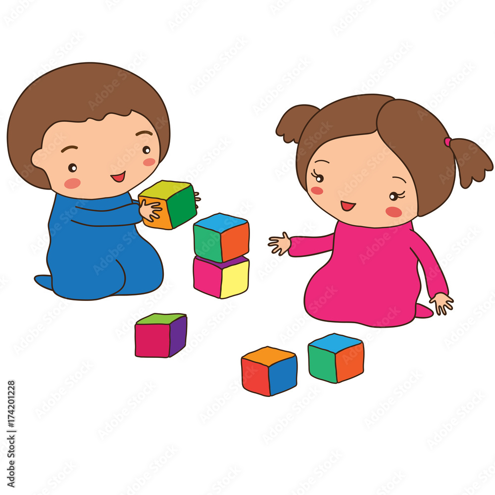картина дети играют в кубики
