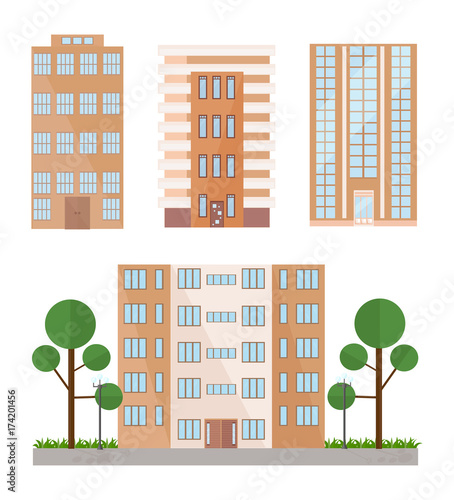Buildings facades set Vector flat style