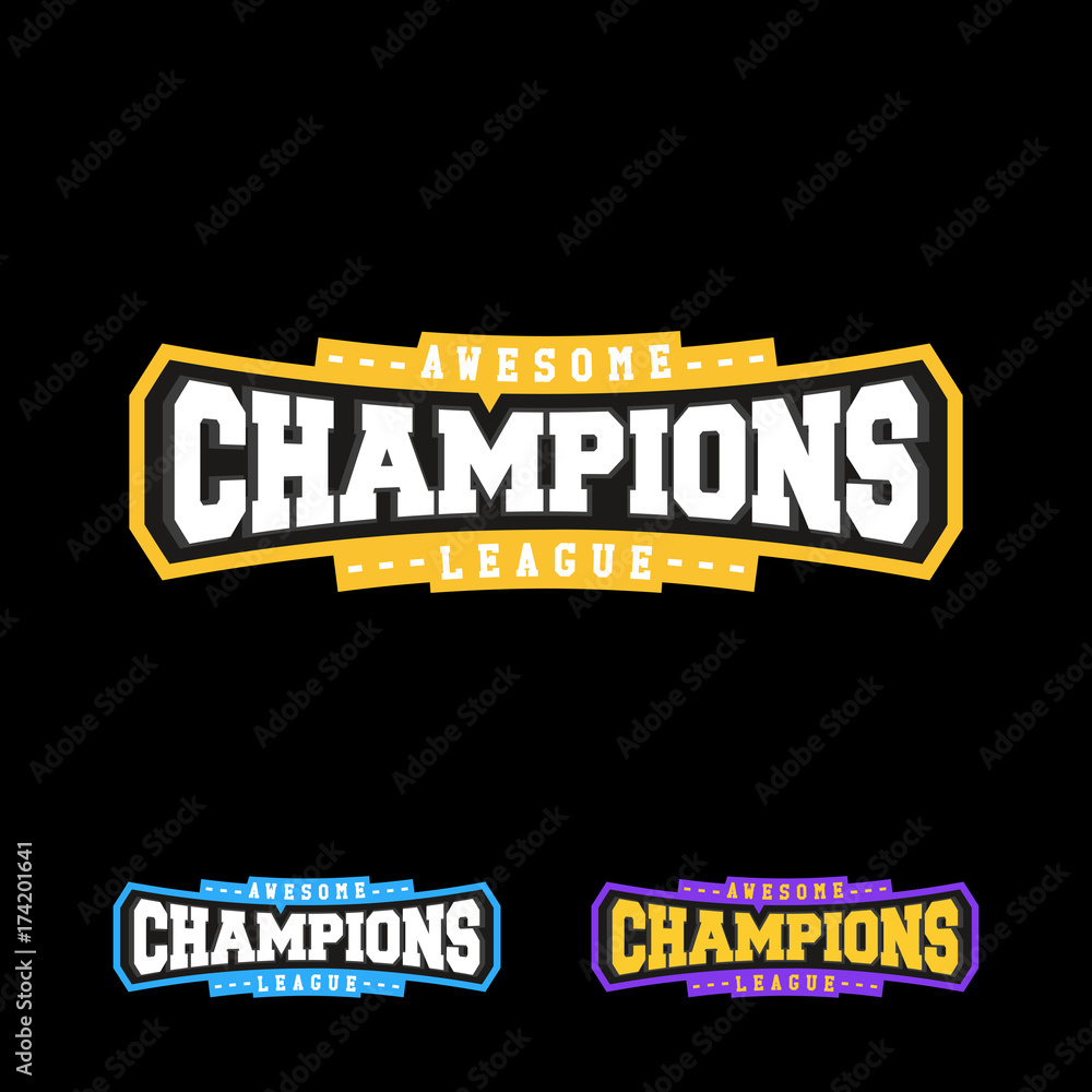 Champion sports league logo emblem badge graphic typography Stock