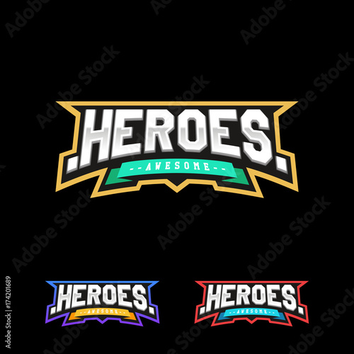 Heroes or Superhero sport text logo. Vector, isolated for t-shirt typography in retro style emblem