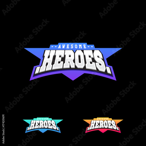Heroes or Superhero sport text logo. Vector, isolated for t-shirt typography in retro style emblem