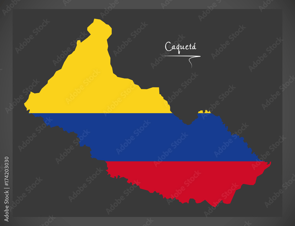 Fototapeta premium Caqueta map of Colombia with Colombian national flag illustration