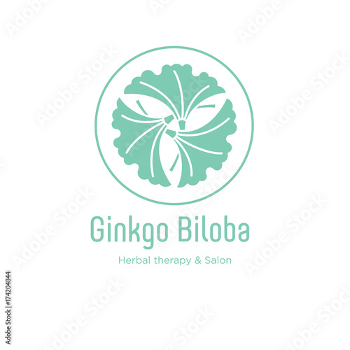 Ginkgo spa salon logo. Spa emblem. Ginkgo leaves in a circle with letters.