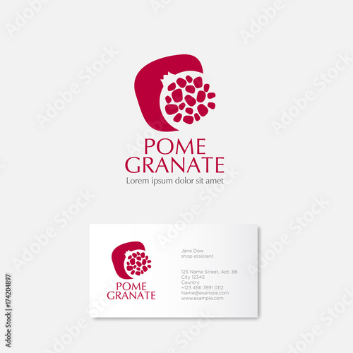Red pomegranate logo. Pomegranate with grains on white background.