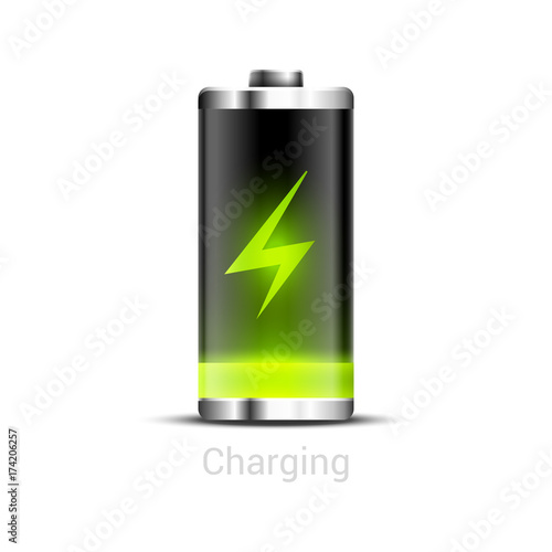 Battery charge energy power icon. Vector battery recharge design technology