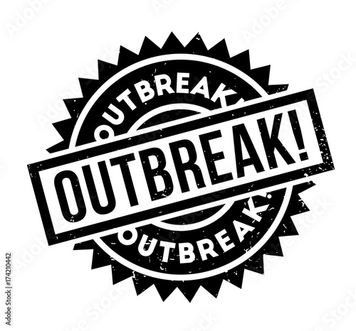 Outbreak rubber stamp. Grunge design with dust scratches. Effects can be easily removed for a clean, crisp look. Color is easily changed.