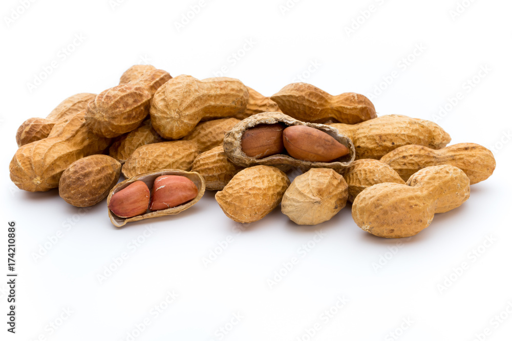 Dried peanuts on the white background. Dried peanuts on the white background.
