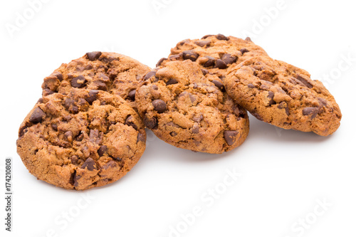 Chocolate chip cookie isolated on white background.