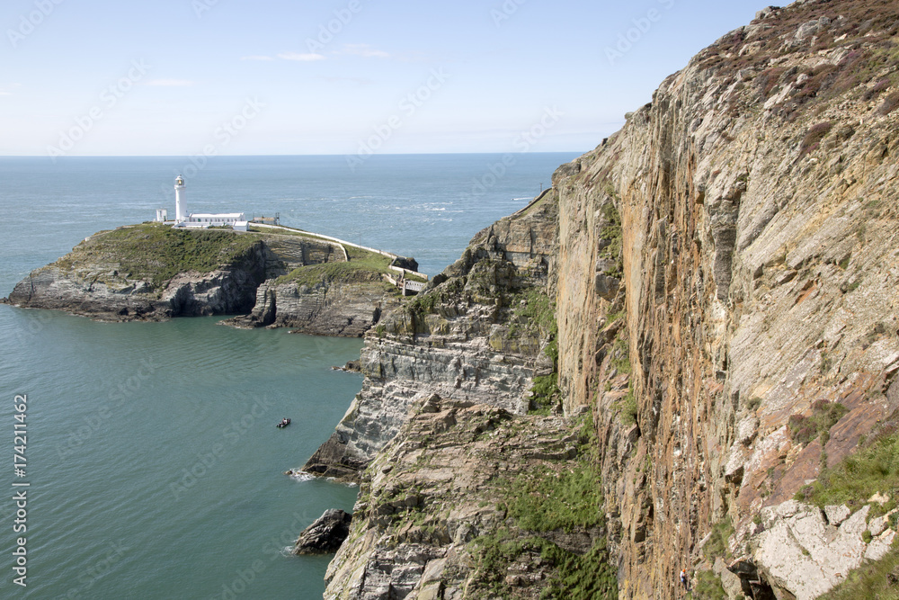 Cliff and Lighthouse; South Stack, Holy Island; Anglesey; Wales
