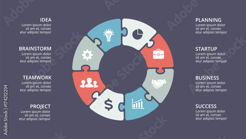 Vector circle arrows infographic, cycle diagram, graph, presentation chart. Business concept with 8 options, parts, steps, processes.