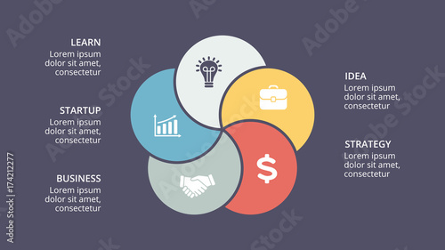 Vector circle arrows infographic, cycle diagram, graph, presentation chart. Business concept with 5 options, parts, steps, processes. 16x9 dark slide template.