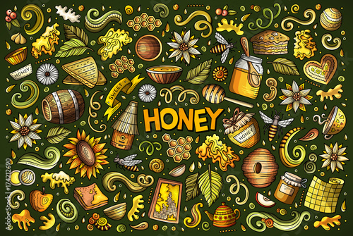 Vector cartoon set of Honey theme objects