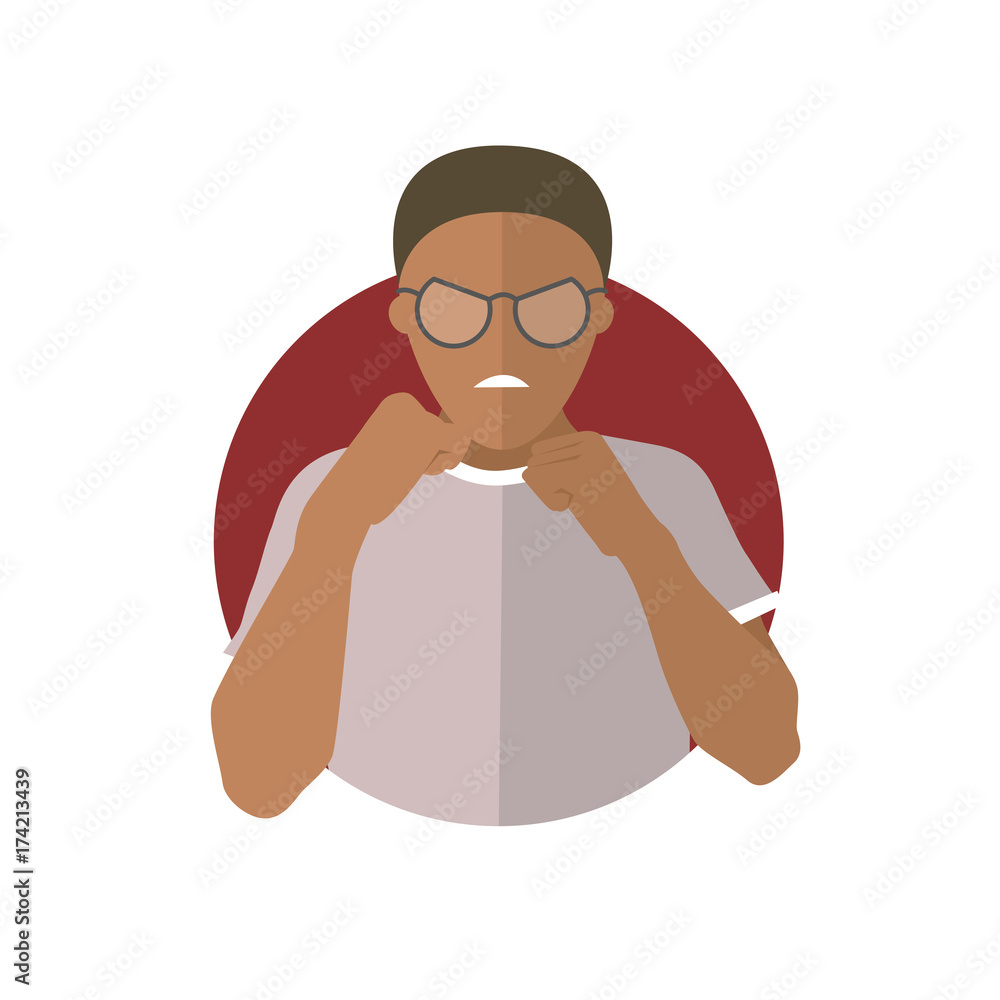 Aggression expression, black man attack, fight. Flat vector icon Aggression expression, black man attack, fight. Flat vector icon