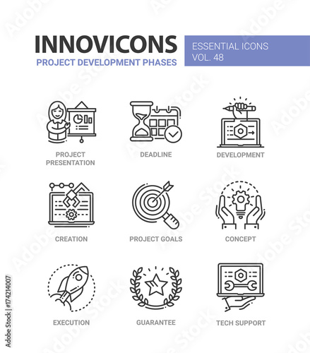 Project Development Phases - modern vector line icons set