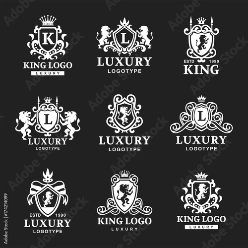Luxury boutique Royal Crest high quality vintage product heraldry logo collection brand identity vector illustration.