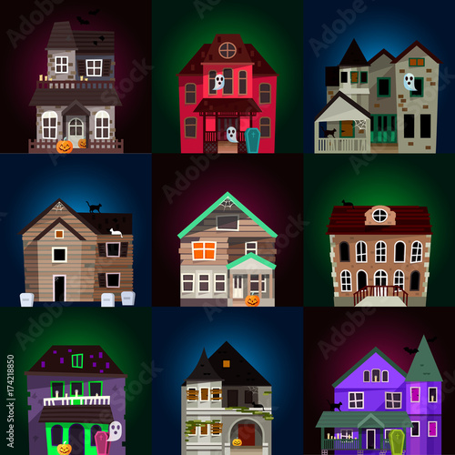 Dark mysterious obscure gloomy terrible witch castle with spooky for Halloween design vector illustration