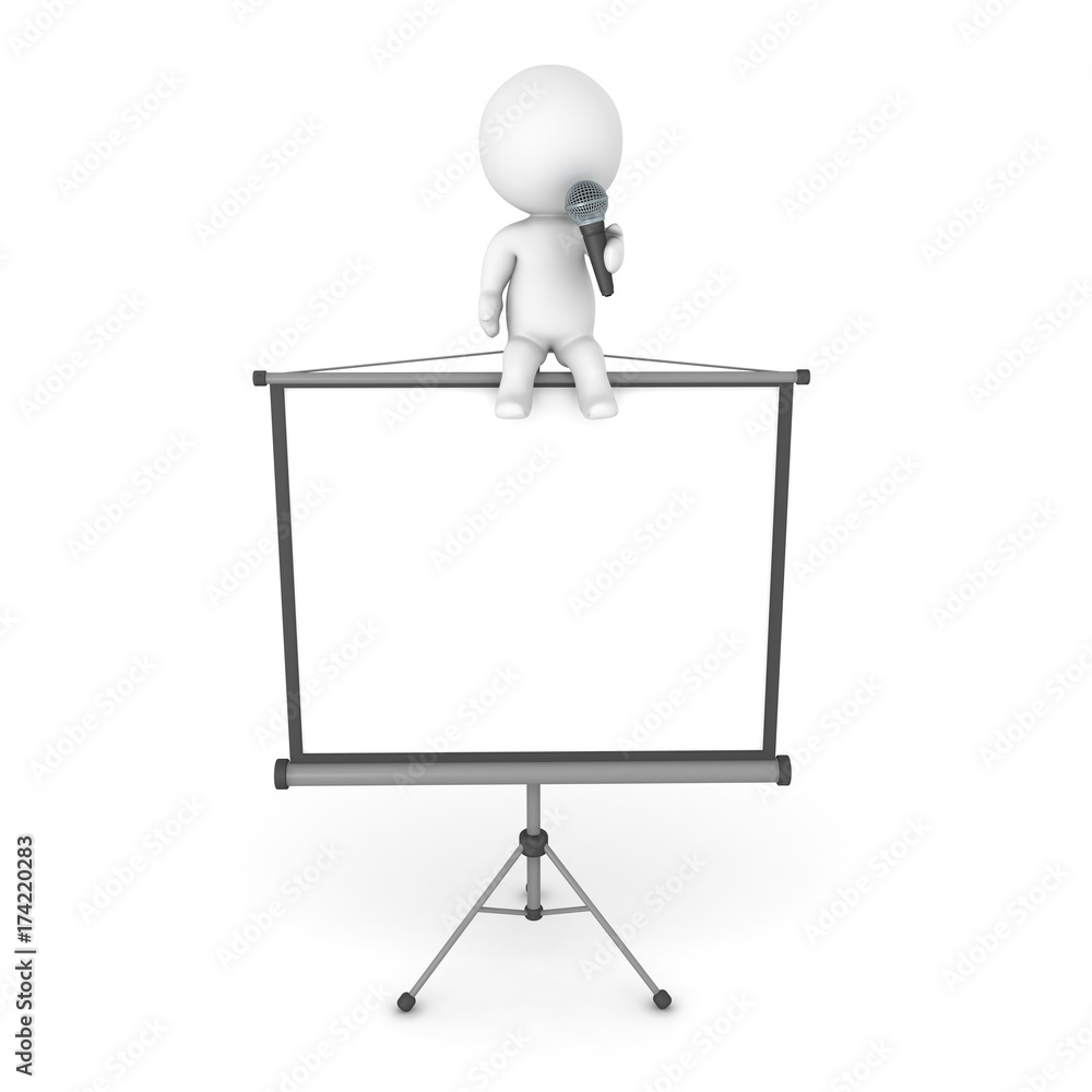 3D Character sitting on top of a white screen and talking on mic 3D Character sitting on top of a white screen and talking on mic