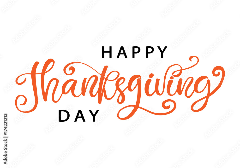 Happy Thanksgiving Day hand written lettering, isolated on white