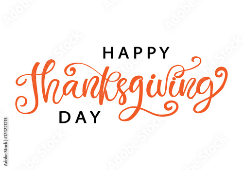 Happy Thanksgiving Day hand written lettering, isolated on white