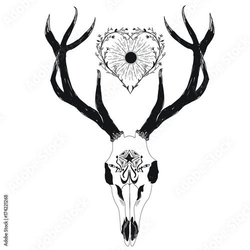 Bohemian deer skull with sun and heart pattern