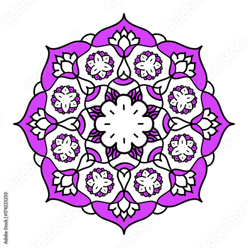 Mandala ornament. Round template. Decorative element  can be used for greeting card, wedding invitation, yoga poster, coloring book. Doodle emblem.