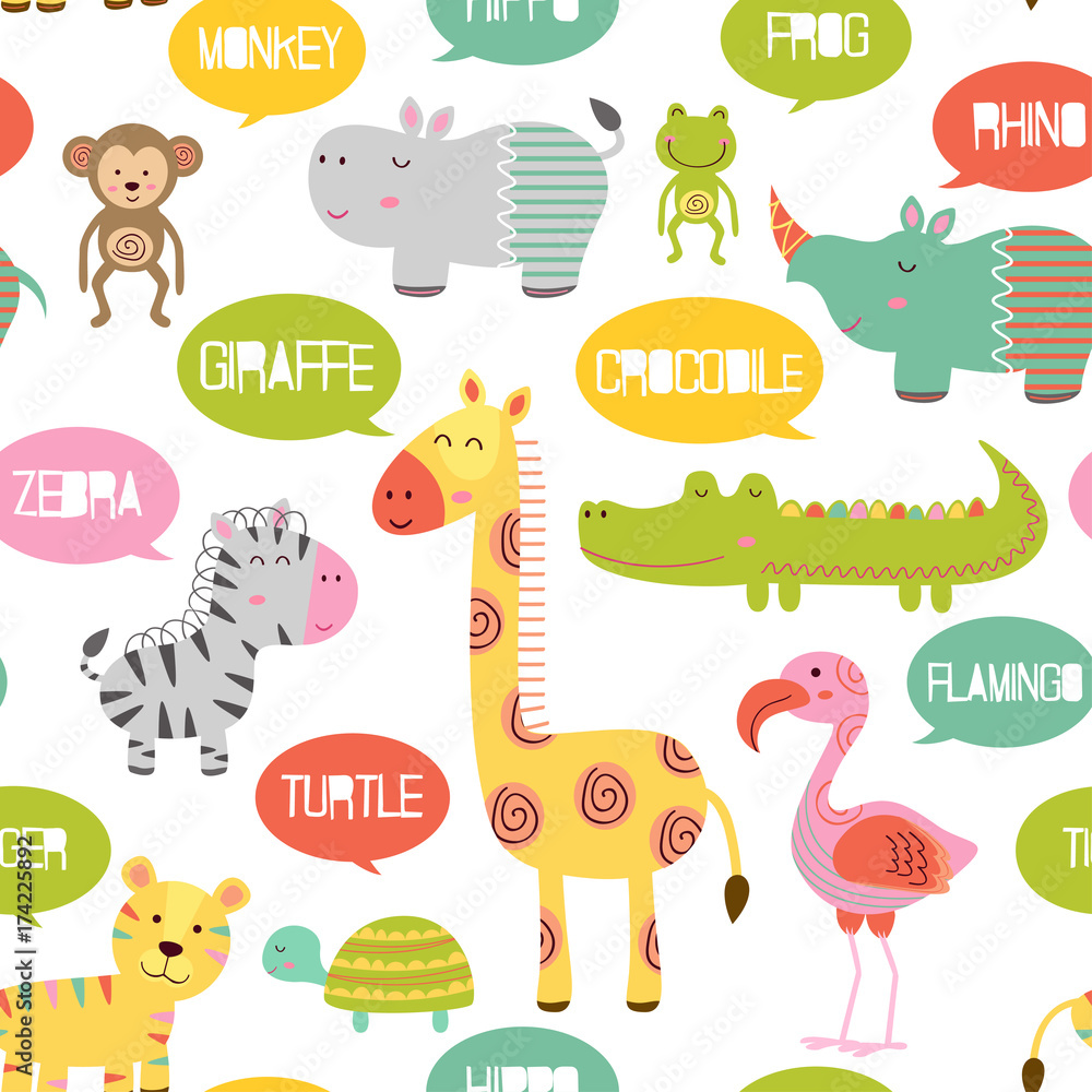 seamless pattern with jungle animals - vector illustration, eps seamless pattern with jungle animals - vector illustration, eps