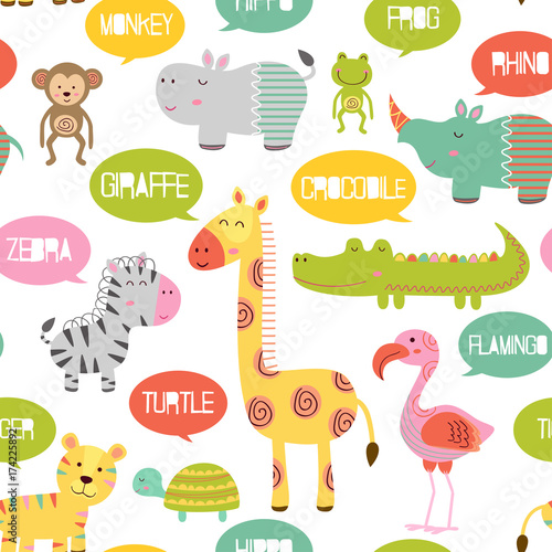 Fototapeta Naklejka Na Ścianę i Meble -  seamless pattern with jungle animals - vector illustration, eps