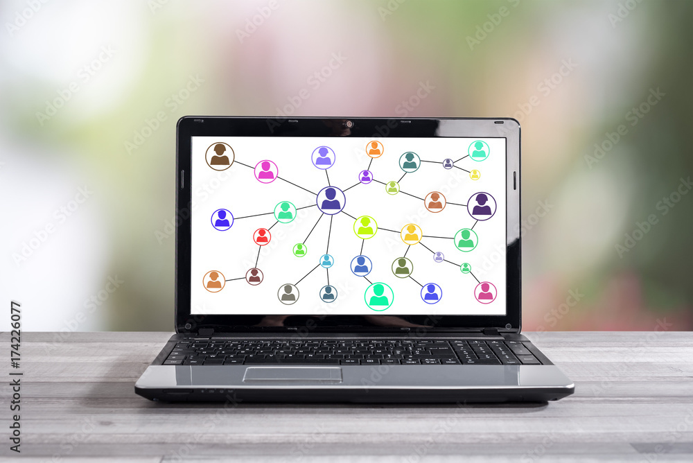 Social network concept on a laptop screen Social network concept on a laptop screen
