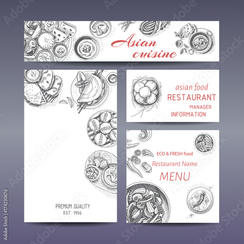 Corporate style - Asian food. Vector illustration sketch - Card Menu asian cuisine.