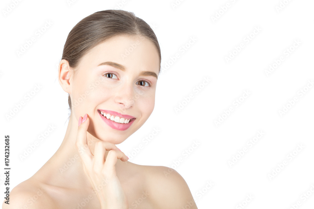 Woman with a natural beauty makeup look - isolated over a white background Woman with a natural beauty makeup look - isolated over a white background
