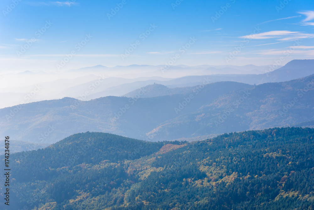 Landscape of beautiful black forest, Germany. Silhouette of hills close to Alsace, France. Landscape of beautiful black forest, Germany. Silhouette of hills close to Alsace, France.