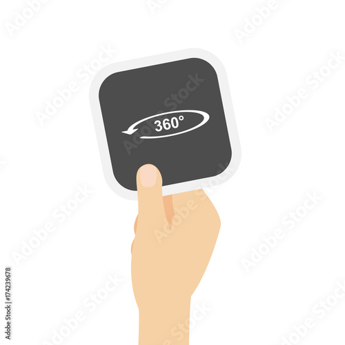 Hand hält graue Karte - 360 Grad