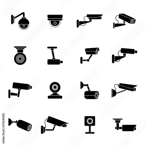 Set of icons of security camera, vector illustration