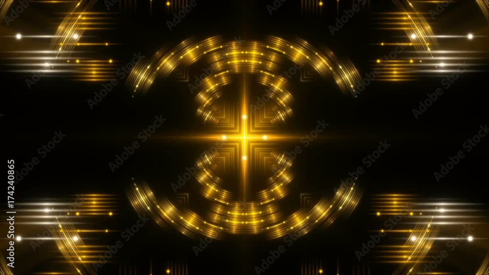 abstract loop motion background, kaleidoscope gold light, black background abstract loop motion background, kaleidoscope gold light, black background